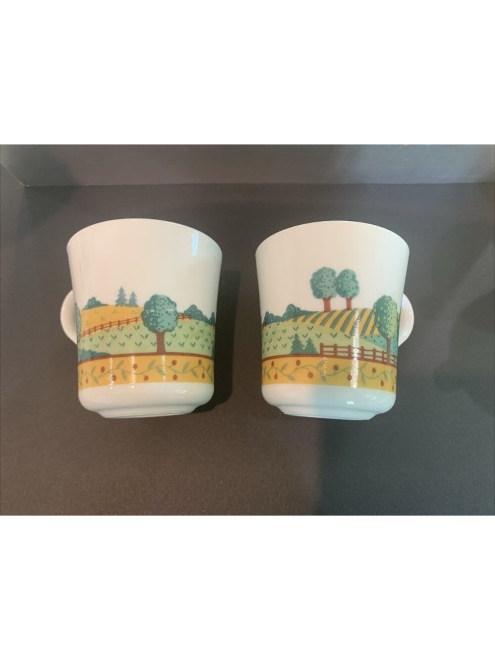 Lot of 2 Corning Farm Landscape Scene Cups Mugs 3.5" x 3" CUTE!